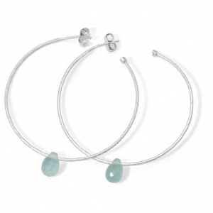 Flirtatious Barcelona Silver Hoops with Aqua Chalcedony