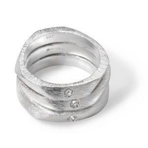 Faceted Band Diamond Trio Silver